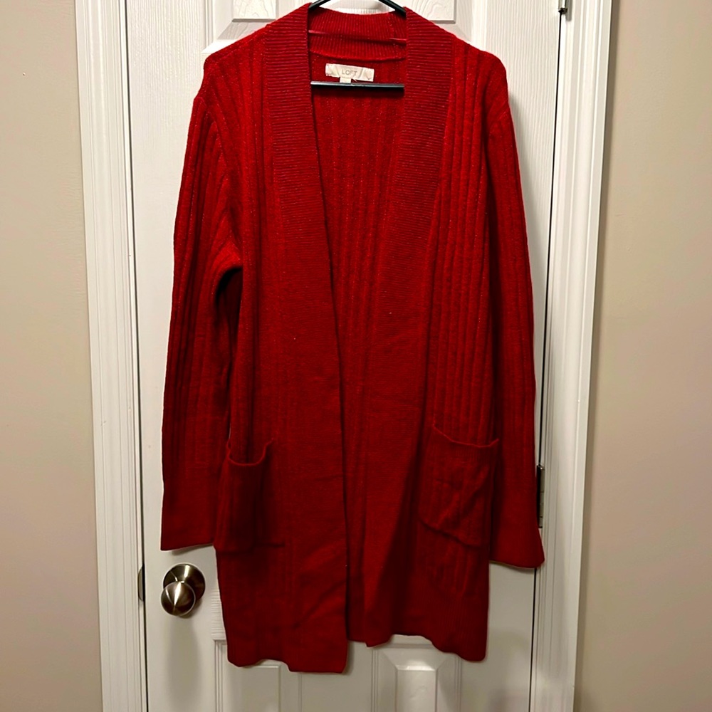 LOFT Red Ribbed Cardigan